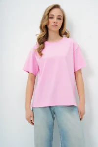 Trend Alaçatı Stili Women Pink Crew Neck Basic T-Shirt