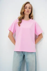 Trend Alaçatı Stili Women Pink Crew Neck Basic T-Shirt - Image 3
