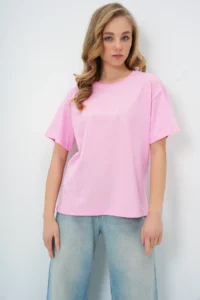 Trend Alaçatı Stili Women Pink Crew Neck Basic T-Shirt - Image 4