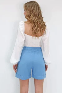 Trend Alaçatı Stili Women's Blue Double Pocket Double Leg Hidden Zipper Linen Shorts Alc-X13767 - Image 6
