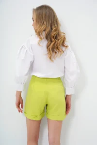 Trend Alaçatı Stili Women's Oil Green Double Pocket Double Leg Hidden Zipper Linen Shorts Alc-X13767 - Image 6