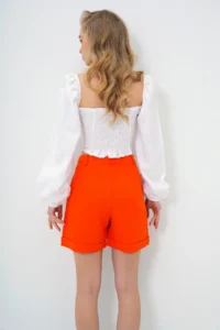 Trend Alaçatı Stili Women's Orange Double Pocket Double Leg Hidden Zipper Linen Shorts Alc-X13767 - Image 7