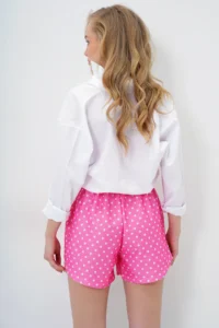 Trend Alaçatı Stili Women's Pink Double Pocket Polka Dot Patterned Self-Tie Beach Shorts - Image 6