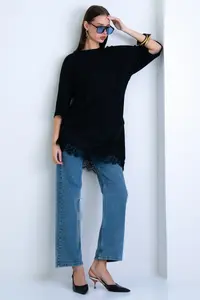 Trend Alaçatı Stili Black Oversized Lace Kombine T-Shirt - Image 6