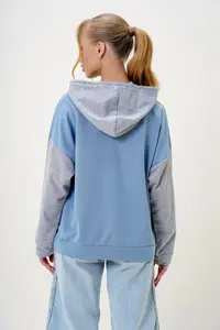 Trend Alaçatı Stili Women's Blue Color Blocked Oversized Hooded Sweatshirt - Image 5