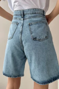 Trend Alaçatı Stili Women's Light Blue High Waist Wide Leg Bermuda Denim Shorts - Image 5
