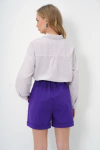 Trend Alaçatı Stili Women's Purple Waist Elastic Belted Double Pocket Double Leg Carrot Gabardine Shorts - Image 5
