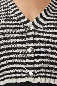 Happiness İstanbul Women's Black Cream Openwork Buttoned Crop Knitwear Cardigan - Image 4