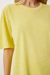 Happiness İstanbul Women Yellow Washable Basic Knitting T-Shirt - Image 4