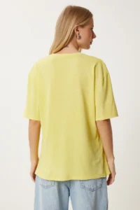Happiness İstanbul Women Yellow Washable Basic Knitting T-Shirt - Image 5