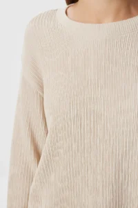 Happiness İstanbul Women Beige textured Flexible Knitting Top and Bottom Set - Image 4
