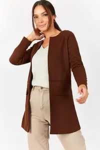 armonika Women Brown Stitched Waist LONG Jacket