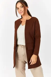 armonika Women Brown Stitched Waist LONG Jacket - Image 3