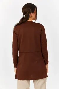 armonika Women Brown Stitched Waist LONG Jacket - Image 4