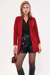 armonika Women Burgundy Waist Stitched LONG Jacket - Image 2