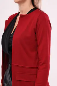 armonika Women Burgundy Waist Stitched LONG Jacket - Image 3