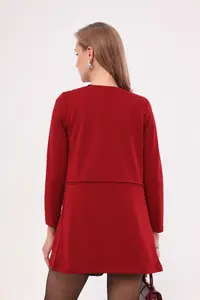 armonika Women Burgundy Waist Stitched LONG Jacket - Image 4