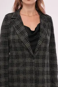 armonika Women's Khaki Stamp Single Button Plaid Jacket - Image 2