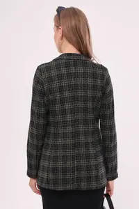 armonika Women's Khaki Stamp Single Button Plaid Jacket - Image 4
