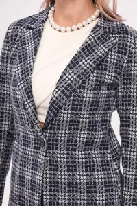 armonika Women's Navy Blue Single Button Plaid Jacket - Image 2