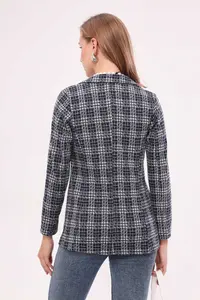 armonika Women's Navy Blue Single Button Plaid Jacket - Image 4
