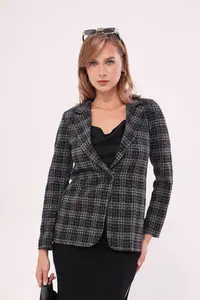 armonika Women Smoke Gray Tek buttoned Plaid Jacket - Image 2