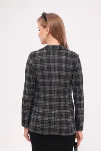 armonika Women Smoke Gray Tek buttoned Plaid Jacket - Image 3