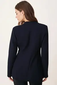 armonika Women Navy Blue Tek buttoned Jacket - Image 3