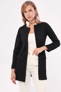 armonika Women Black Stitched Waist LONG Jacket - Image 3