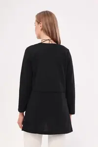 armonika Women Black Stitched Waist LONG Jacket - Image 4