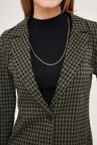 armonika Women's Khaki Houndstooth Pattern Single Button Jacket - Image 2