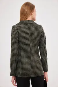 armonika Women's Khaki Houndstooth Pattern Single Button Jacket - Image 4