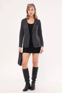 armonika Women's Smoked Houndstooth Pattern Single Button Jacket - Image 3