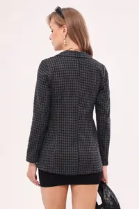 armonika Women's Smoked Houndstooth Pattern Single Button Jacket - Image 5
