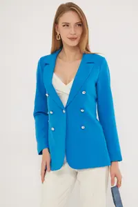 armonika Women Blue buttoned Jacket - Image 3