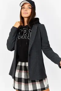 armonika Women's Anthracite Zigzag Pattern Single Button Jacket Arm- - Image 2