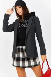 armonika Women's Anthracite Zigzag Pattern Single Button Jacket Arm- - Image 3