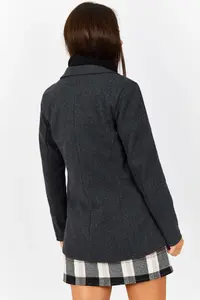 armonika Women's Anthracite Zigzag Pattern Single Button Jacket Arm- - Image 4
