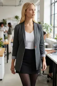 armonika Women's Dark Khaki Sleeve Inner Striped Single Button Jacket - Image 2