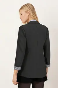 armonika Women's Dark Khaki Sleeve Inner Striped Single Button Jacket - Image 5