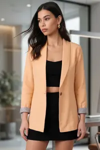 armonika Women's Dark-Yellow Sleeve Striped Single Button Jacket