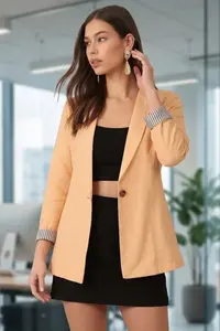 armonika Women's Dark-Yellow Sleeve Striped Single Button Jacket - Image 2
