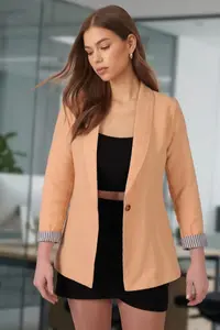 armonika Women's Dark-Yellow Sleeve Striped Single Button Jacket - Image 3