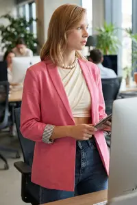 armonika Women's Fuchsia Sleeve Striped Single Button Jacket