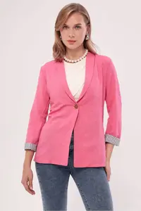 armonika Women's Fuchsia Sleeve Striped Single Button Jacket - Image 3