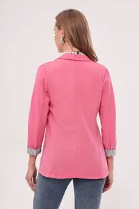 armonika Women's Fuchsia Sleeve Striped Single Button Jacket - Image 4