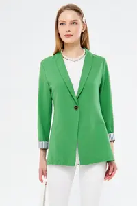 armonika Women's Light Green Striped Inside Sleeve Single Button Jacket - Image 5