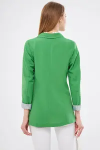 armonika Women's Light Green Striped Inside Sleeve Single Button Jacket - Image 6