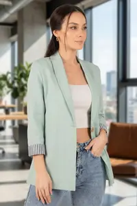 armonika Women's Mint Sleeve Striped Single Button Jacket - Image 2