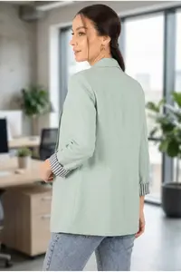 armonika Women's Mint Sleeve Striped Single Button Jacket - Image 4